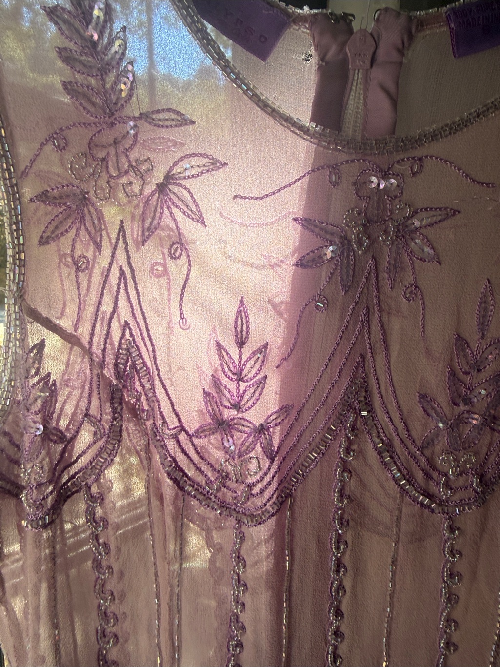 Gorgeous Beaded Silk Lavender Sheer Top Handmade In India — image 3 of 4